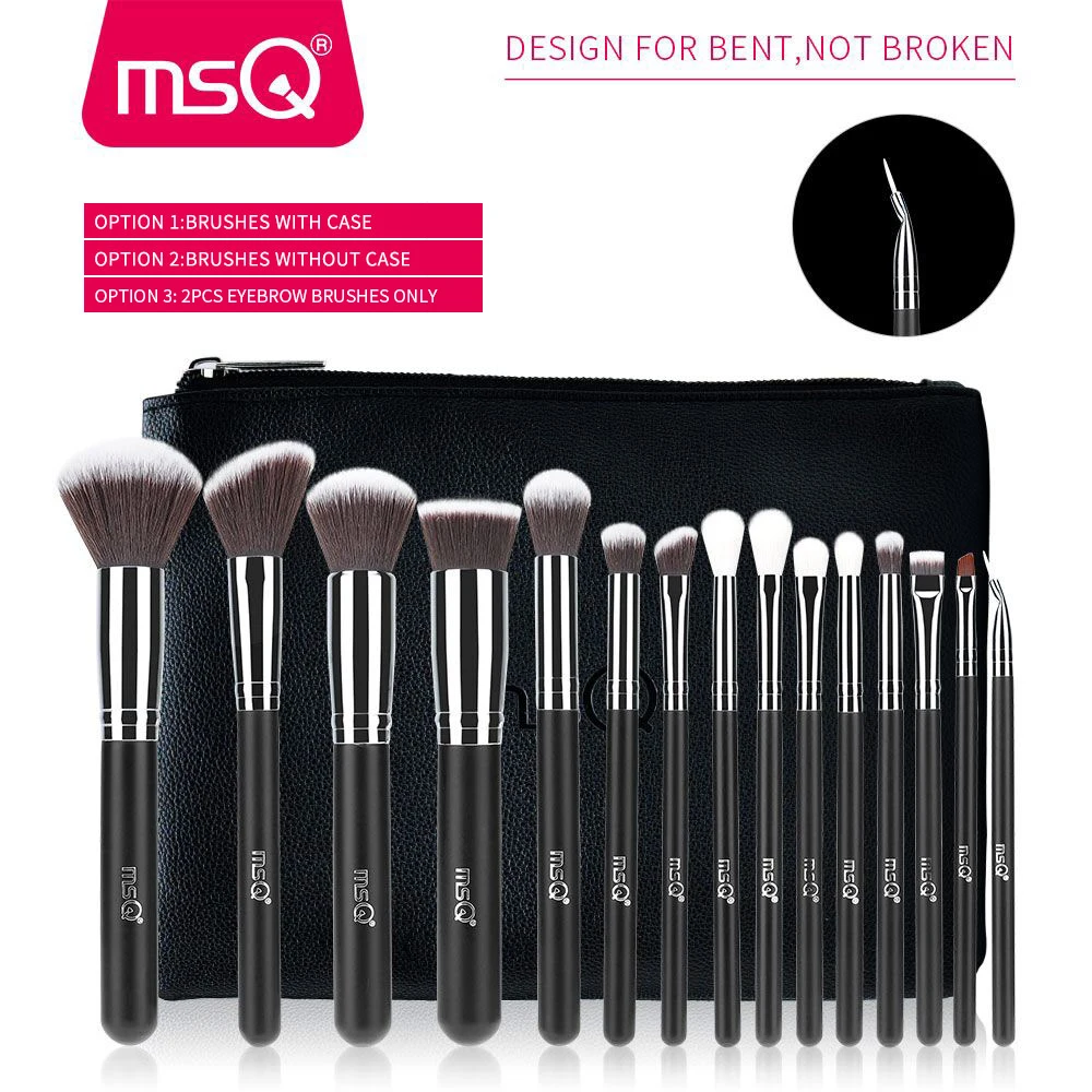 

QUALITY MSQ Pro 15pcs Makeup Brush Set Powder Foundation Eyeshadow Make Up Brushes Cosmetics Soft Synthetic Hair PU Leather Case