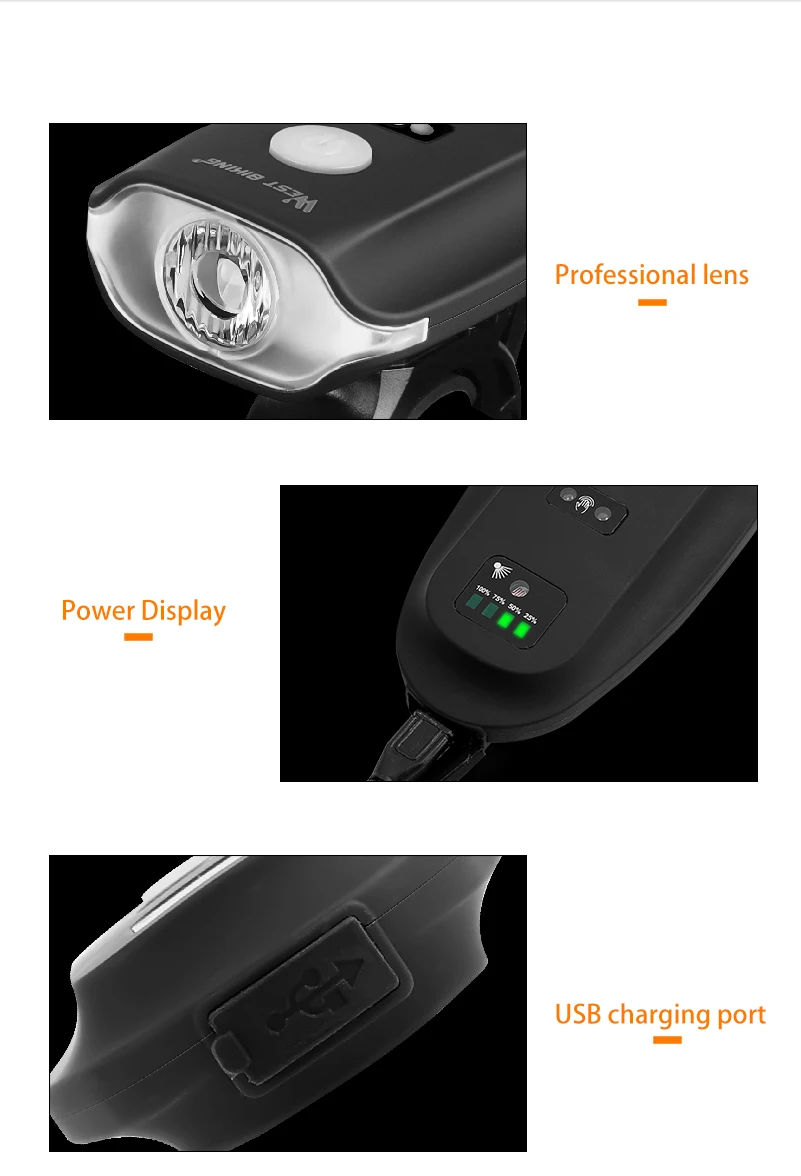 Best WEST BIKING 350lm Bike Front Light 1200mAh Induction Bicycle Flashlight USB Rechargeable Bicycle Waterproof Torch Headlight 7