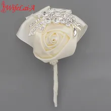 Wifelai-свадебная брошь цвета слоновой кости, корсажи, брошь с кристаллами для жениха, бутоньерка для жениха, Шелковая Роза, Мужская пуговица XH001