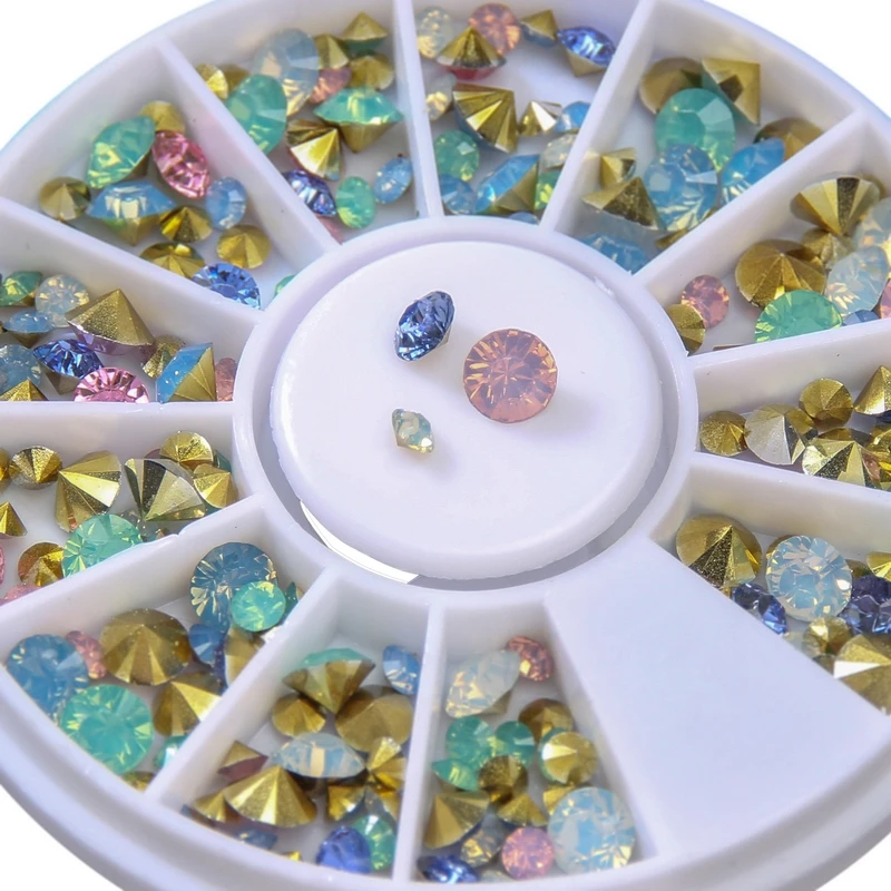 Беззеркальные разноцветные опаловые Стразы для ногтей с острым дном, стразы для маникюра, камни из смолы, 3D украшения для дизайна ногтей в колесах