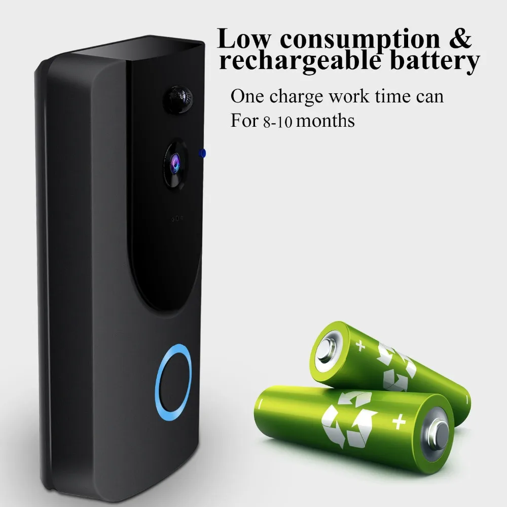 720P Wifi Video Doorbell Security Camera Motion Detection Alarm Built-in TF Card Two Way Audio Battery APP Control