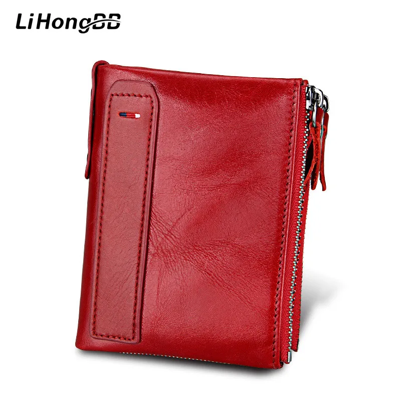 Genuine Leather Women Wallets Bifold Wallet Ladies Purses Lady Coin Pocket Red Wallet Female ...