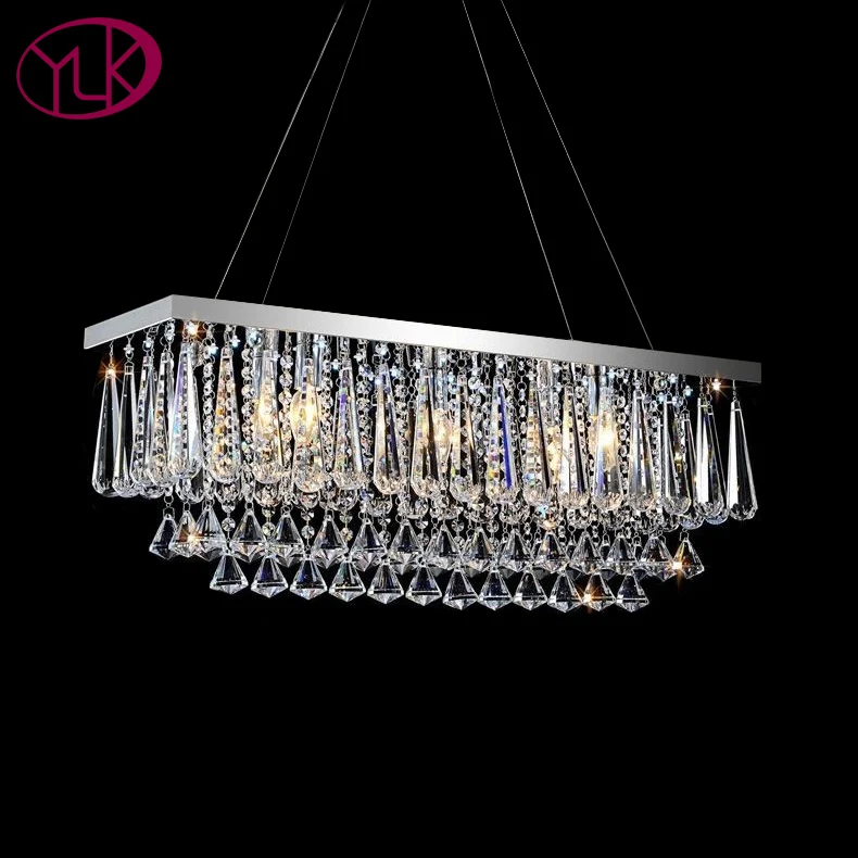 

Youlaike Rectangle Diamond Chandelier Lighting Modern Dining Room Hanging LED Lustres De Cristal Kitchen Island Crystal Lights