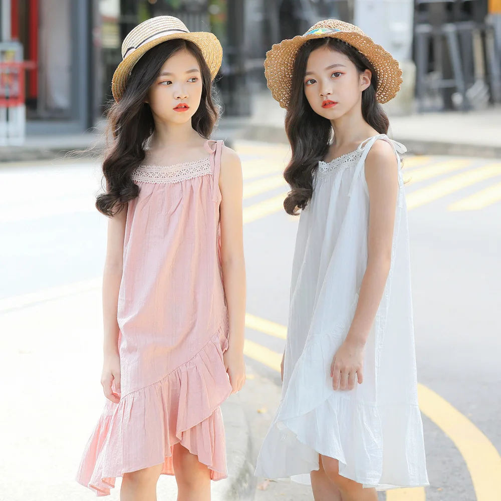 

Age 8 9 10 11 12 13 14 Years Kids Girl Sling Dresses Summer Linen Contton Clothes Suspenders Dress Sleeveless Princess Dress