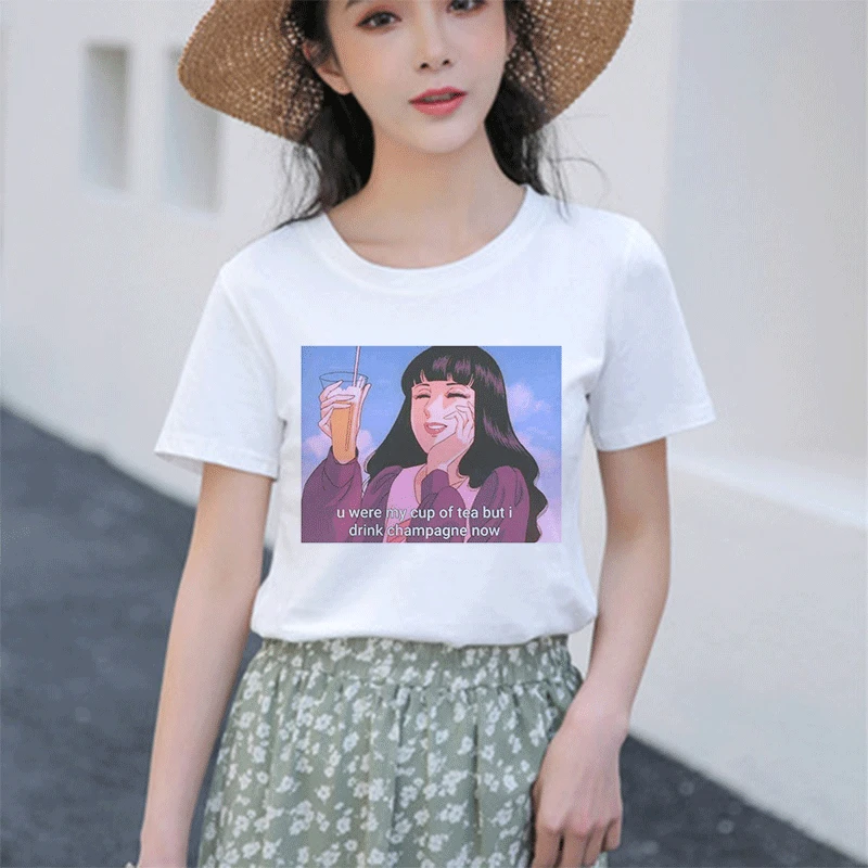 

U Were My Cup Of Tea But I Drink Champagne Now Tee Graphic Tumblr T Shirt 2019 Summer Vogue Grunge Aesthetic Women Shirt Outifts