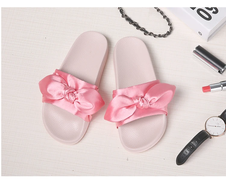 Lotus Jolly Silk Bow Slides Women No Fur Slippers