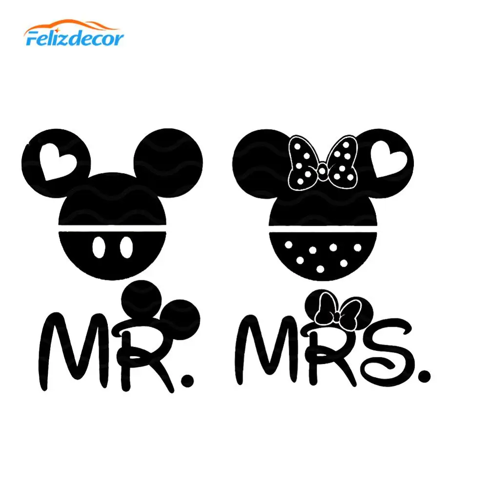 

18*12CM White Mickey Minnie Head Ears Decals Art Mrs and Mr Stickers Creative Car Bumper Decor Cartoon Vinyl DIY Decal L1007