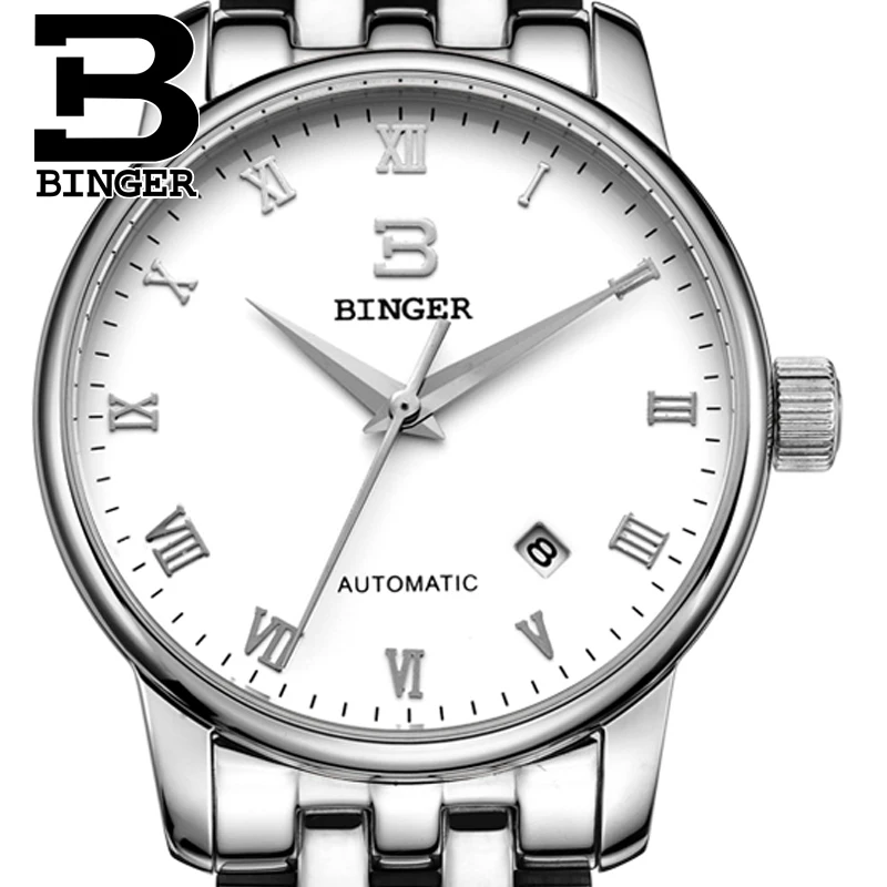 Switzerland watches men luxury brand18K gold Wristwatches BINGER business Mechanical Wristwatches full stainless steel B5005A 4