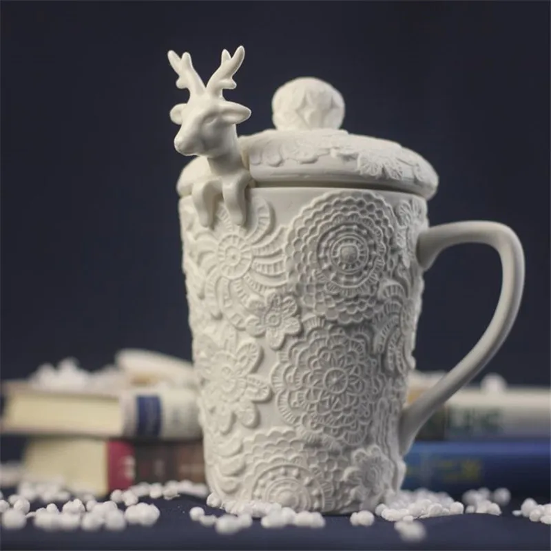 Для рождества 3D Amimal пары чашки с крышкой милый Милу олень кофе чашка молока чашки снежные керамические завтраки креативный Рождественский подарок