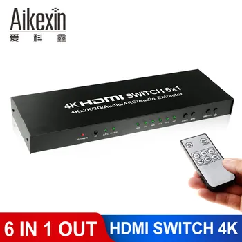 

Aikexin 6 Port 4K HDMI Switch 6x1 HDMI Switch Switcher Hub With IR Remote Support Optical+3.5mm Stereo Audio Extractor