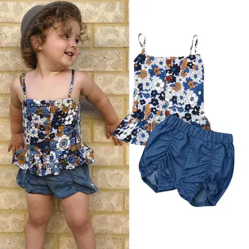 

Summer Newest 1-6Years Toddler Kids Baby Girls Summer Button Floral Sling Tutu Tops Vest Pants Shorts Outfits Clothes Set