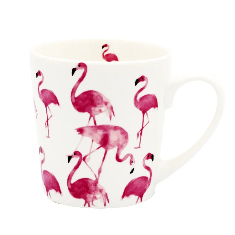 400 мл большая кофейная кружка с Фламинго из костяного фарфора, чашка с изображением птиц для чая и молока, розовый цвет, красочный креативный подарок на свадьбу и годовщину - Цвет: Watercolour  Large
