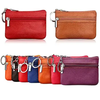 

NoEnName_Null High Quality Faux Leather Soft Men Women Card Coin Key Holder Zip Genuine Leather Wallet Pouch Bag Purse