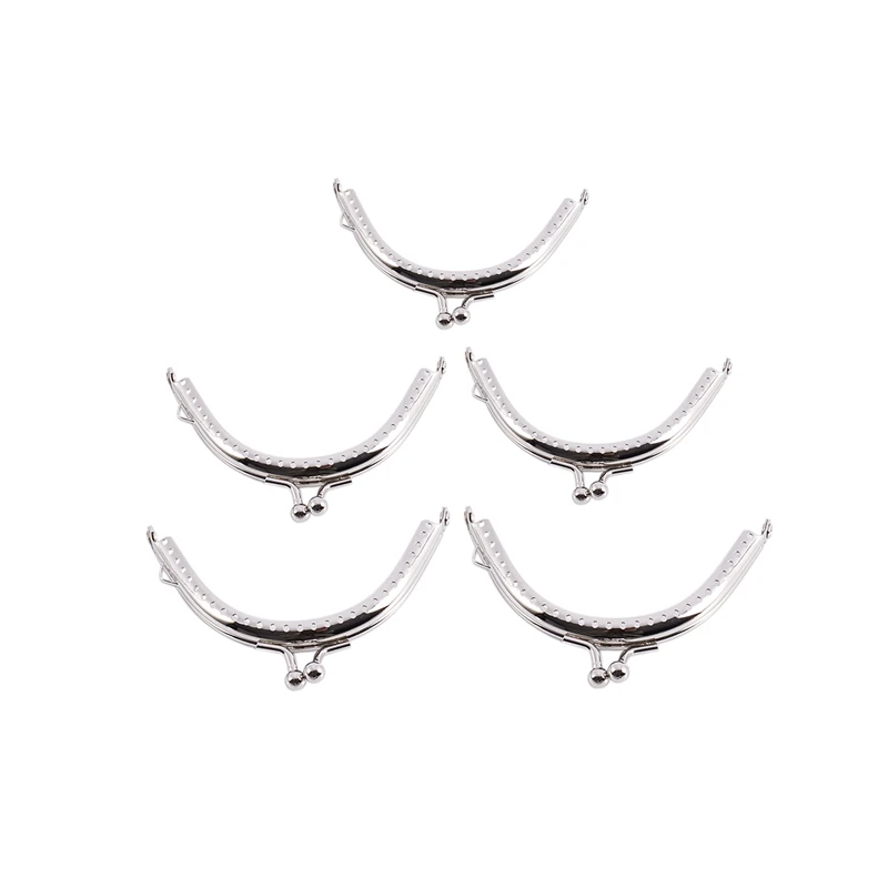 

5 Metal Frames Snap Clasp Arch Pattern Coin Style Purse Silver