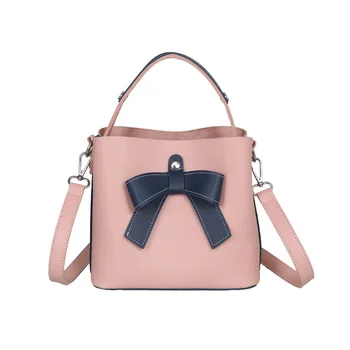 

Fashion PU Leather Handbags Bow Design Bucket Bags for Women Simple Style Long Strap Crossbody Bag Large Lady Tote Shoulder Bags
