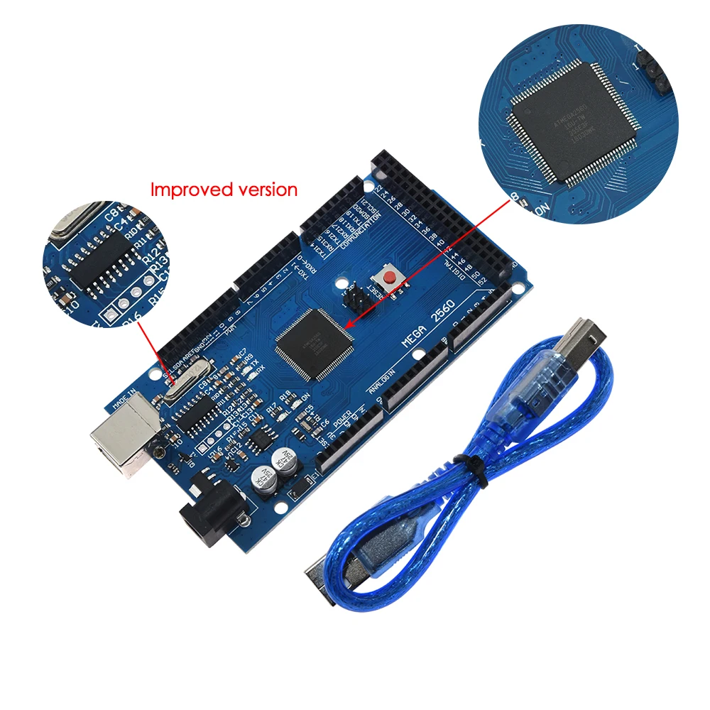Плата Usongshine для Arduino MEGA 2560 R3 AT Mega2560 R3 REV3 ATmega2560-16AU CH340G на USB-кабеле, совместимом с Arduino 2560 R3 Плата Usongshine для Arduino MEGA 2560 R3 AT Mega2560 R3 REV3 ATmega2560-16AU CH340G на USB-кабеле, совместимом с Arduino 2560 R3