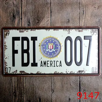 

Retro Car License Plate USA FBI 007 America Tin Signs Poster Home Bar Wall Decor 15x30CM