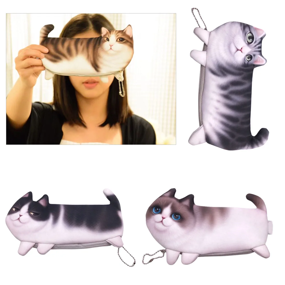 

Creative Kawaii Novelty Simulation Cartoon Cat Canvas Pencil Case Cute Pen Bag School Supplies Office Stationery