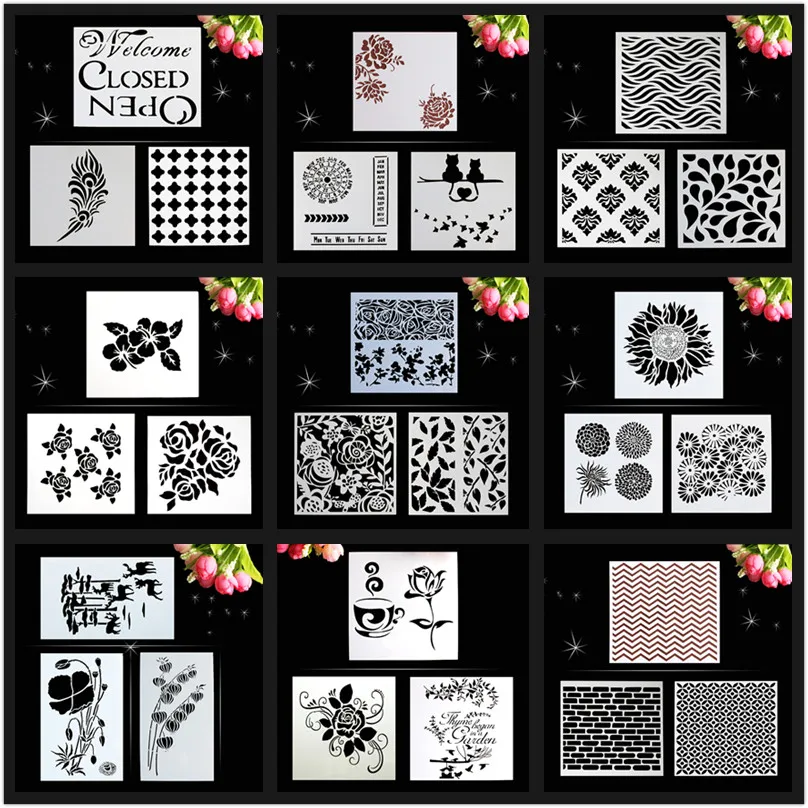 

18pcs Design Cake Stencils Coffee Spray Stencils Cake Mold Decorating Bakery Tools DIY Mould Fondant Template