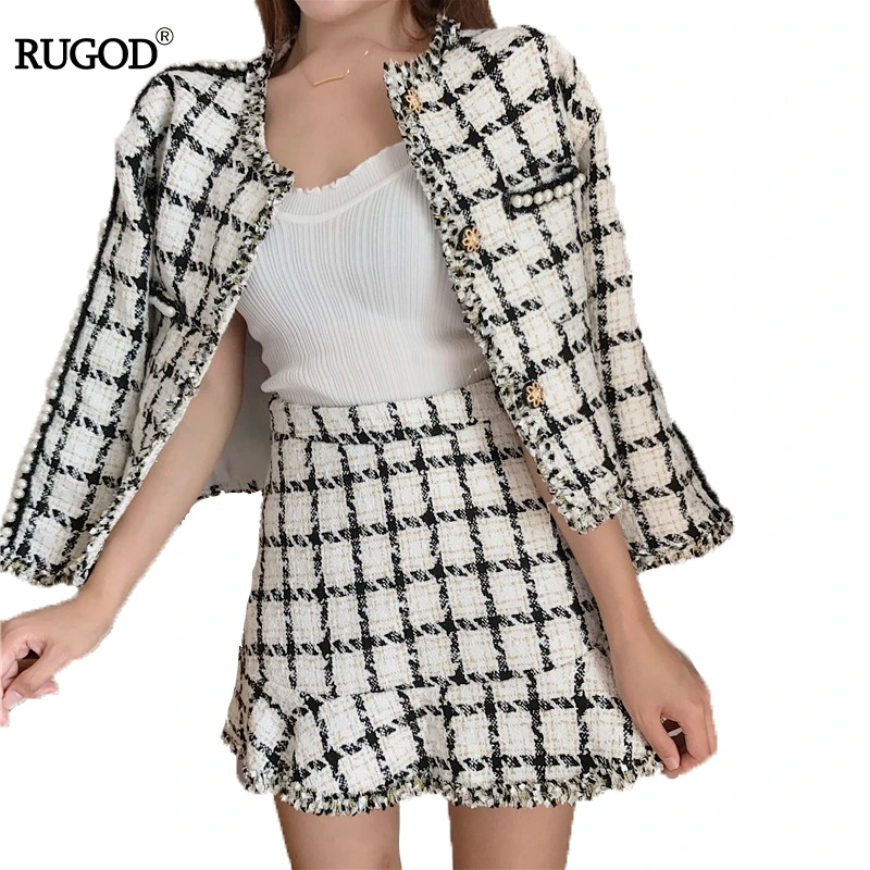 Женский клетчатый костюм RUGOD из двух предметов короткий топ на пуговицах с