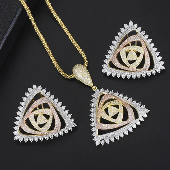 

Geometric Full Micro Cubic Zirconia Paved Wedding Party Women Necklace Earrings New Trendy Pendant Accessories Jewelry