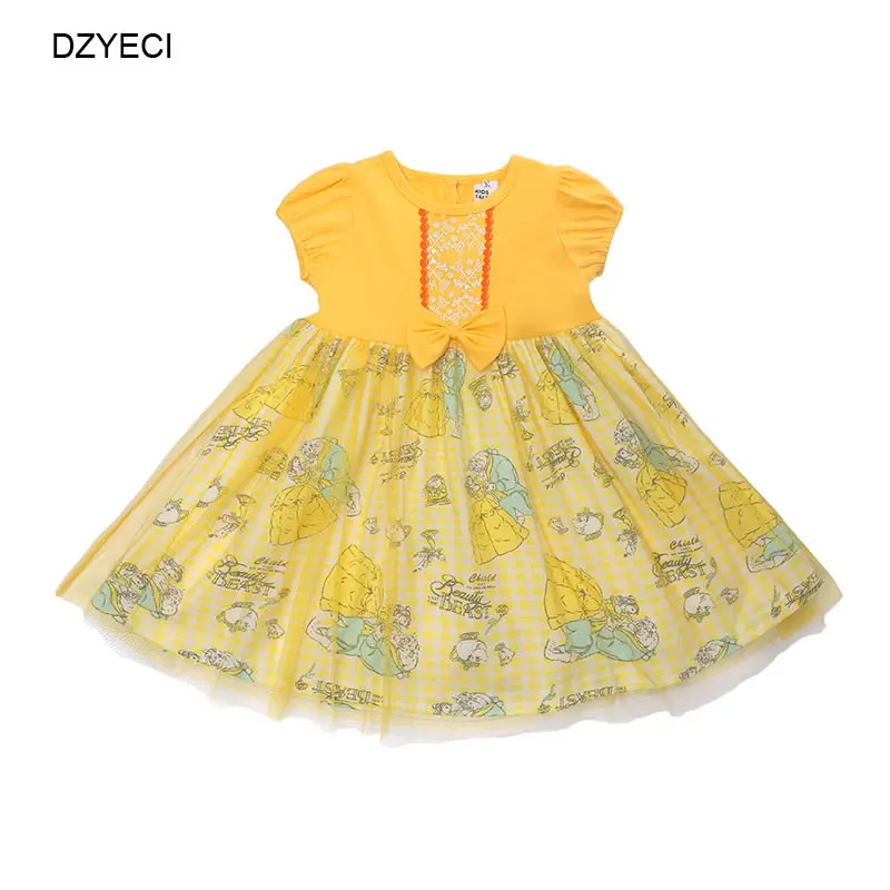 Платье на Хэллоуин для маленьких девочек костюм Белоснежки, принцессы Софии, Белль, детское платье, Детские вечерние платья с бантом, Эксклюзивное Платье Эльзы - Цвет: Yellow