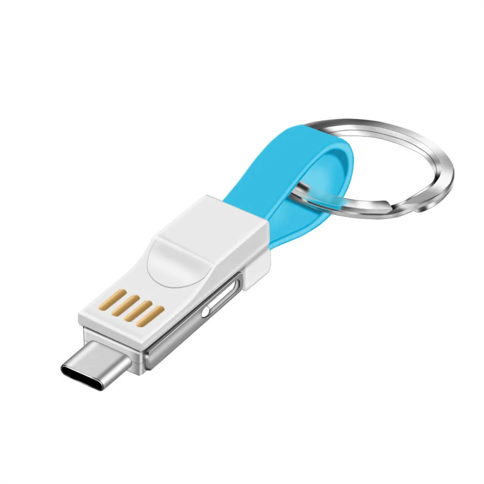 3 в 1 USB кабель Micro usb type C кабель для освещения кабель для iPhone samsung 2A мини брелок зарядное устройство зарядный кабель адаптер - Цвет: Синий