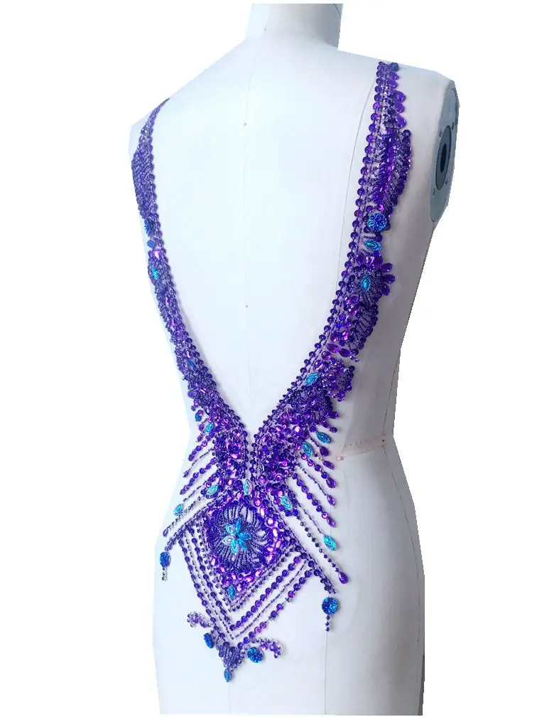ZBROH ручная работа серебро пришить стразы аппликация на сетке кристаллы патчи 59*30 см DIY платье аксессуар - Цвет: purple