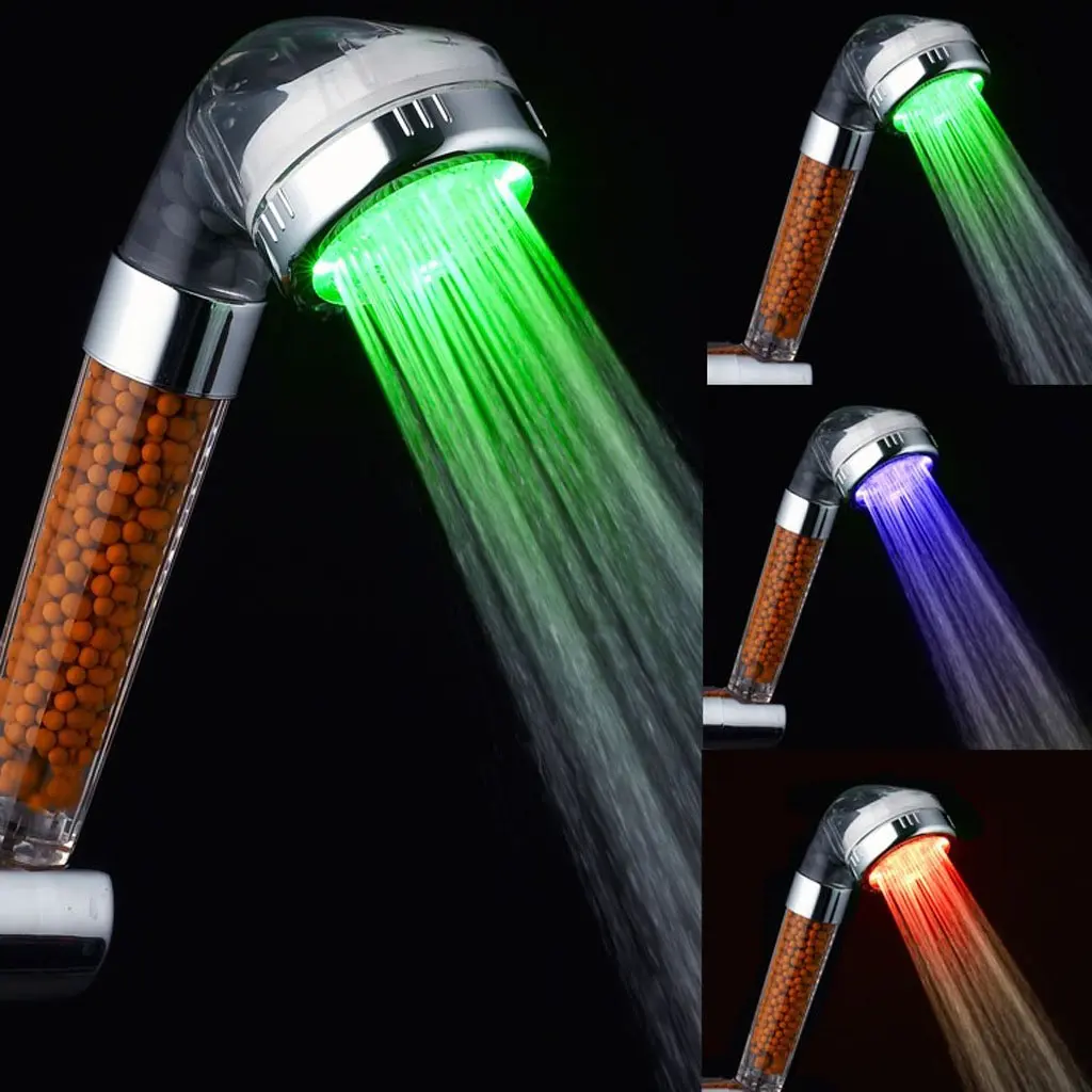 

LED Shower Head Sprinkler Negative Ions Anion Temperature Sensor RGB Color