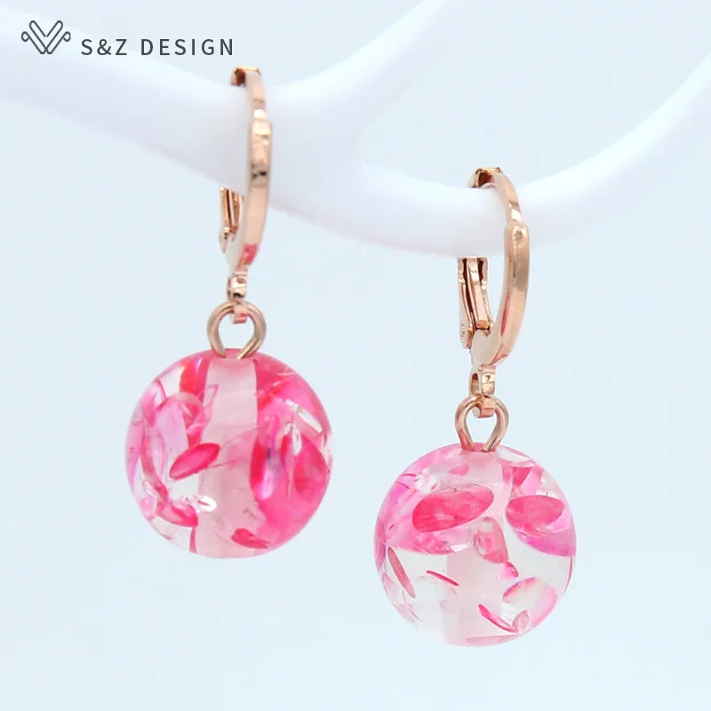 S&Z DESIGN New Simple Round Colorful Dangle Earrings 585 Rose Gold Color Lovely Fashion Eardrop For Women Girls Wedding Jewelry