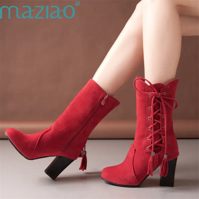 

Women Lace-up Short Boots with Round Toe Chunky Gladiator Ankle Boot Fashion Casual Party Shoes MAZIAO