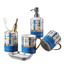 Креативный позолоченный Классический Caramic набор для мытья унитаза для ванной комнаты набор из пяти предметов чашка+ держатель для зубных щеток+ бутылочка для лосьона+ мыльница