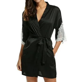

Sleepwear Women Satin Nightdress Silk Lace Lingerie Nightgown Sleepwear Sexy Robe night dress sexy women pajamas sexy *8