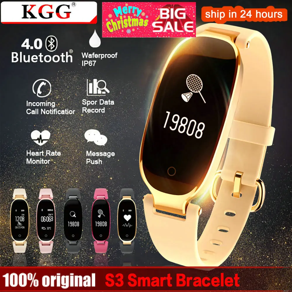 

KGG S3 Fashion Smart Band Bracelet Girl Women Heart Rate Monitor Wrist Lady Female Fitness Tracker Wristband for Android IOS