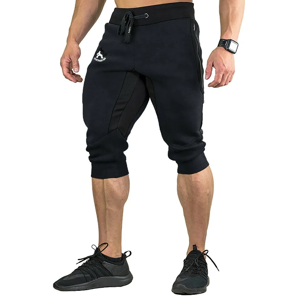 Новые мужские летние хлопковые повседневные шорты 3/4 шорты для бега тонкие спортивные шорты ниже колена шорты для фитнеса и бега-с