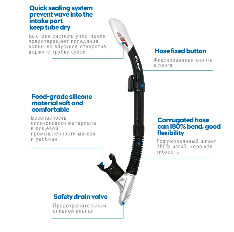 AILLOMA Professional оборудование для подводного плавания маска трубка комплект Силиконовые Анти туман HD закаленное стекло объектив мягкий