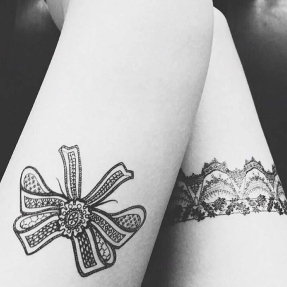 1 шт Черная Водонепроницаемая временная татуировка наклейка на тело Ноги переводная вода сексуальный кружевной чулок поддельные флэш-татуировки для девушек и женщин