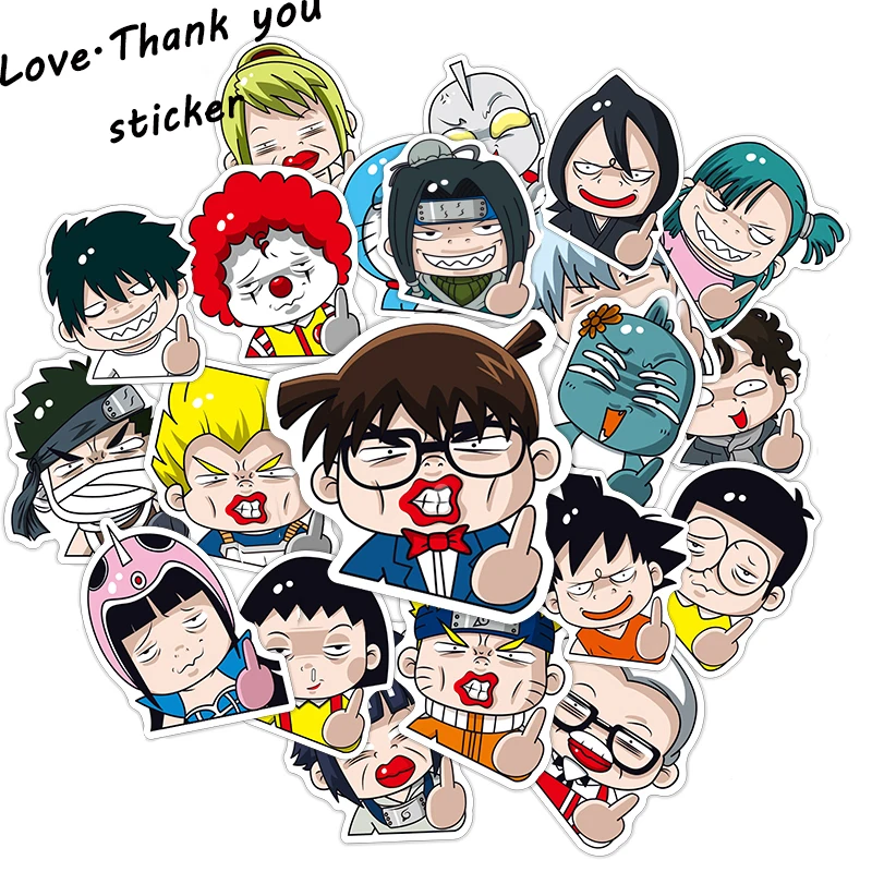 21 Pcs/lot Anime Movie Middle Finger Funny Stickers For Car Laptop Phone Bicycle Luggage Decal Toy for Adult Sticker