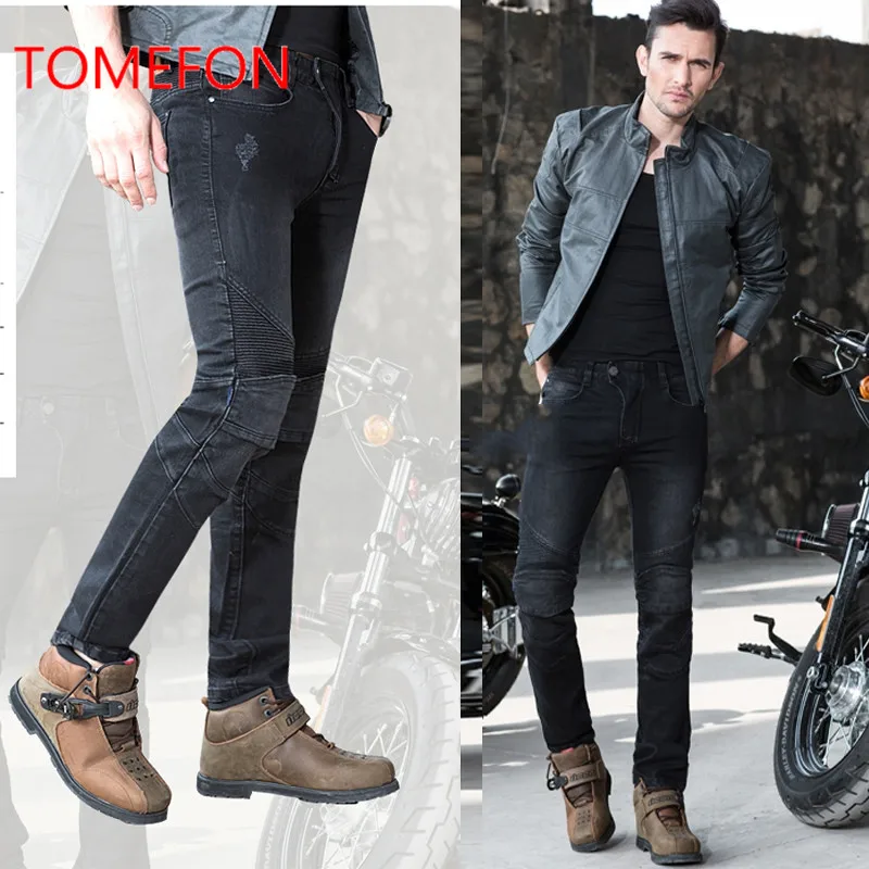 

2017 New TOMEFON Neri with Kevlar Fire Prevention Cloth Cowboys Ride Jeans Knight Pants Motorcycle Jeans
