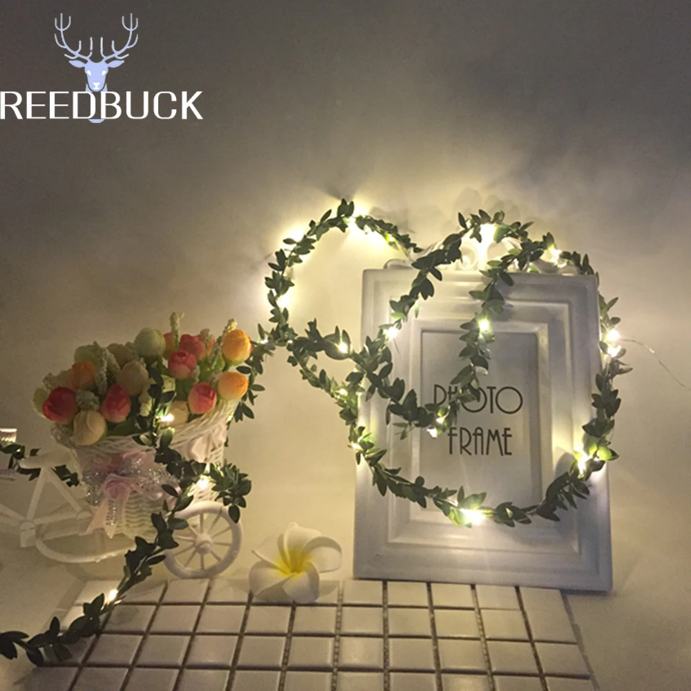 

2M 20 LEDs Green Leaf Garland Waterproof Outdoor Garden Battery Operate Copper Lamp LED Fairy Beads String Lights For Holiday