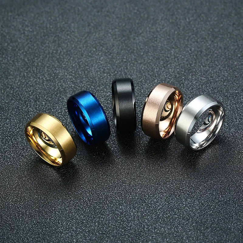 

8MM Wide Fashion Silver Gold Rose Gold Black Blue Plated Ring Factory Hot Sale Decent Stainless Steel Rings