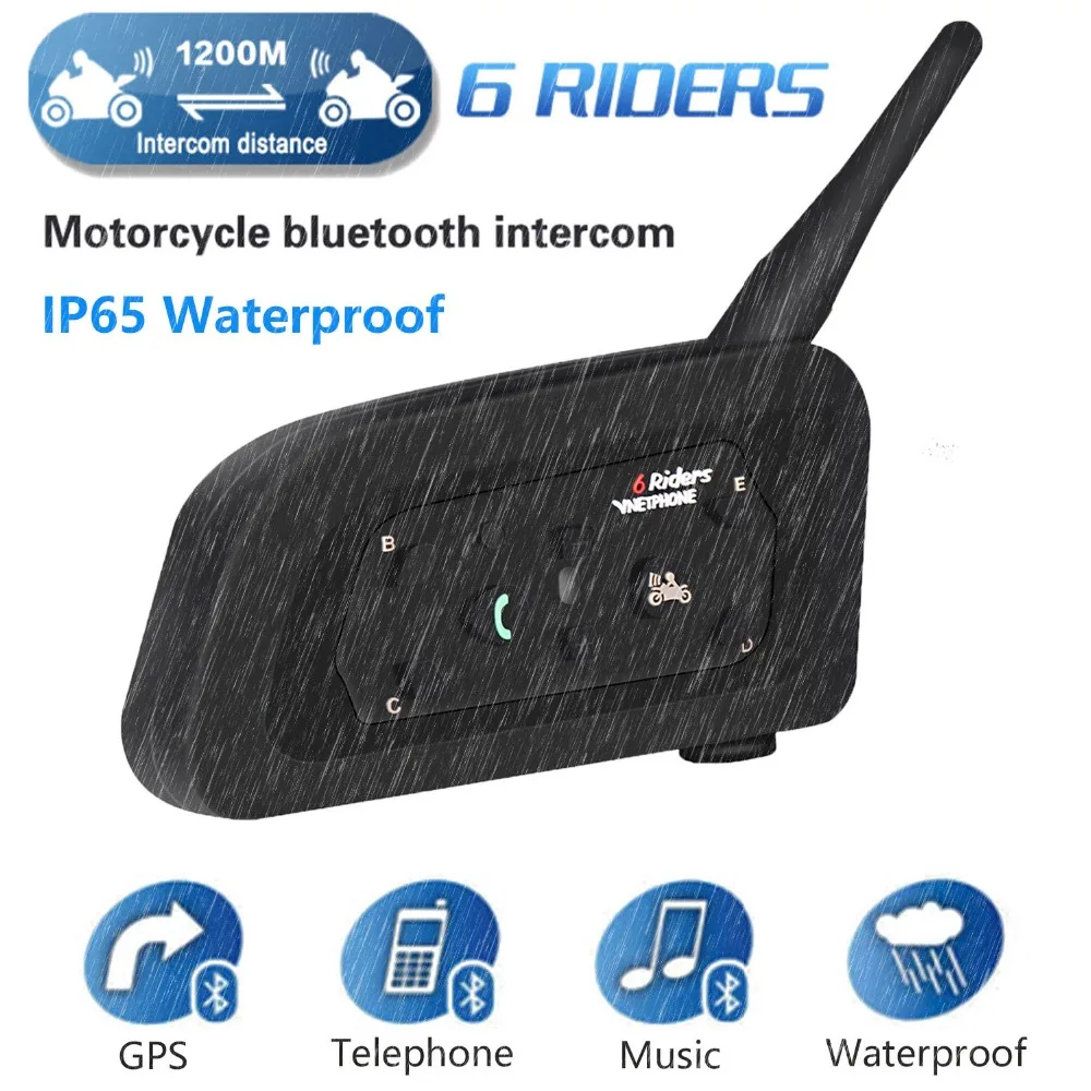 

2019 New Bluetooth Motorcycle Intercom Helmet Headset Earphone for 6 Riders 1200m Communicator Interphone + Splint