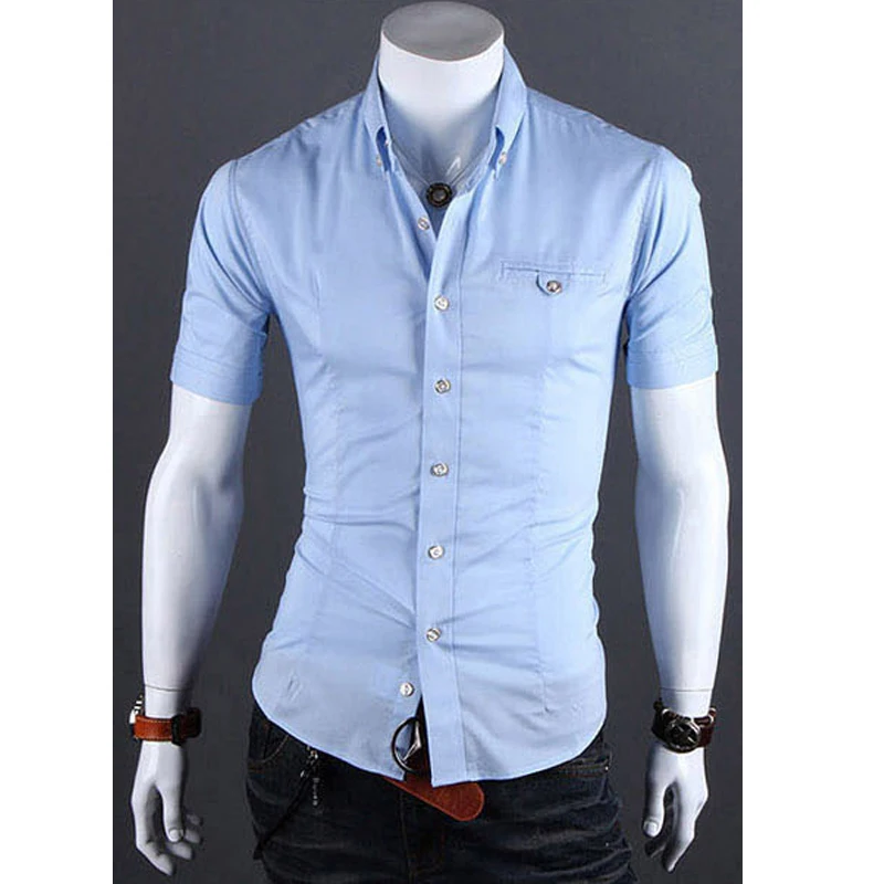 Мужская рубашка люксовый бренд мужские рубашки с коротким рукавом повседневные металлические пряжки хит цвета Slim Fit черные рубашки мужские s Гавайские 3XL