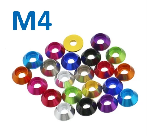 

5pcs M4 Blue Aluminum Alloy DIY Gasket Flat Round Countercunk CSK Head Anodic Oxidation Car Model Washer