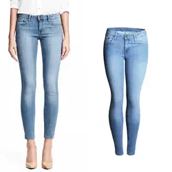 Новый 2017 Высокая Талия Джинсы для женщин дамы растянуть джинсовые штаны женские отбеливатель Светло синие джинсы обтягивающие джинсы для