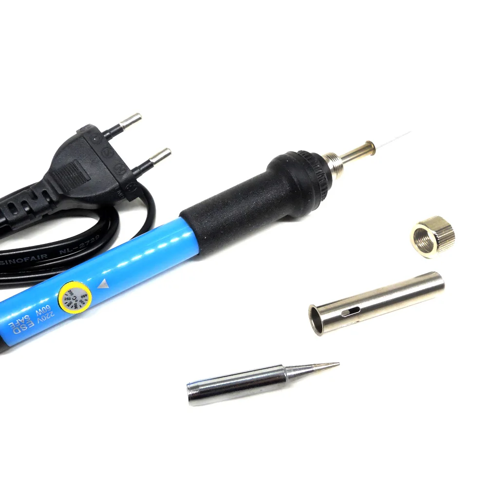 Eu Plug Adjustable Temperature Electric Soldering Iron Kit Tips Portable Welding Tweezers Solder Wire 220v 60w  power tool