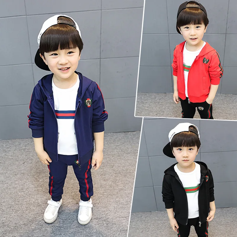 

Children Boys Hooded Long Sleeve Clothing Set Autumn Zipper Outfits Hooded Coat+T-shirt+Pant 3pcs Kid Boys Sport Tracksuits Sets