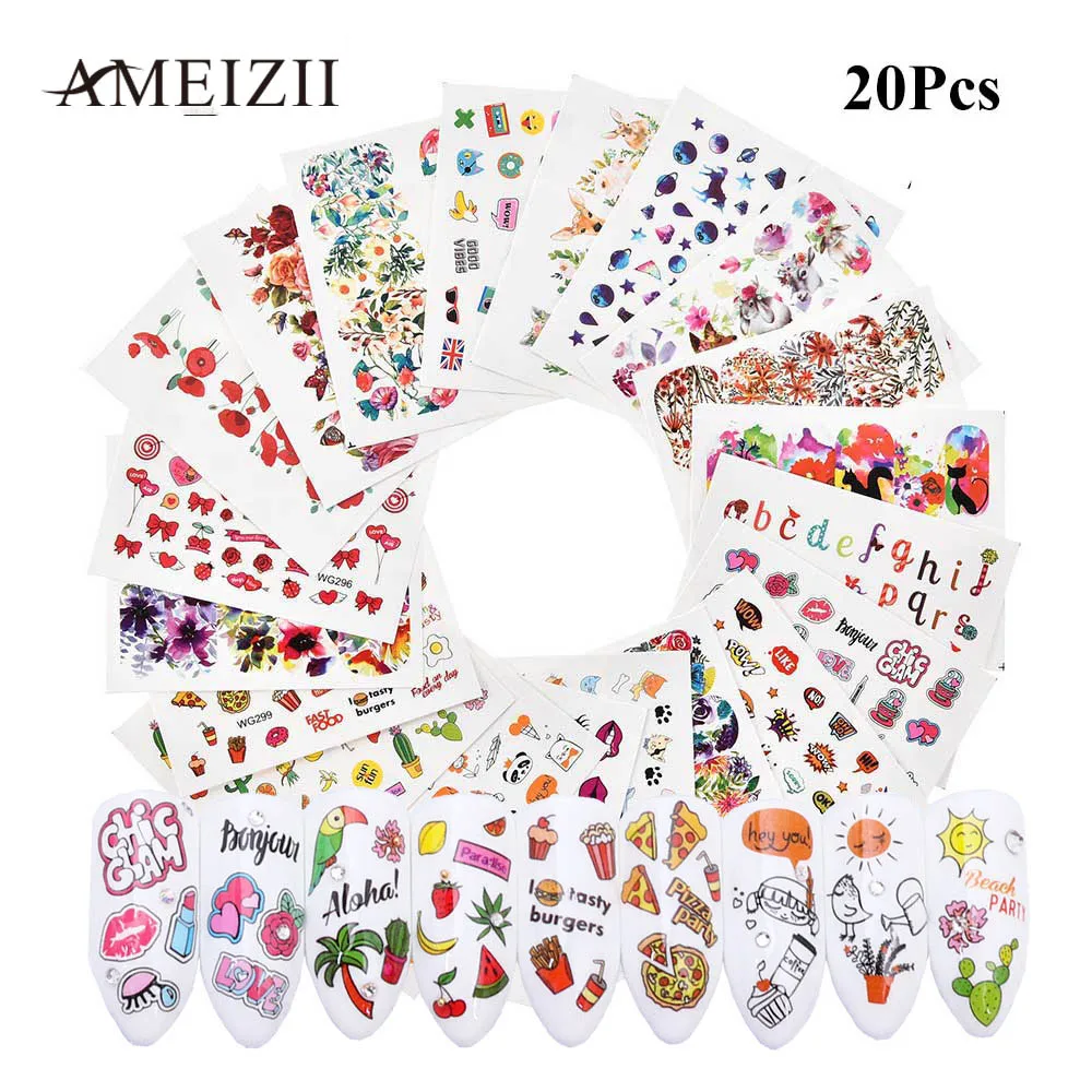 Наклейки для нейл арта AMEIZII 15/20/24 шт. акварельные наклейки с цветами оленями