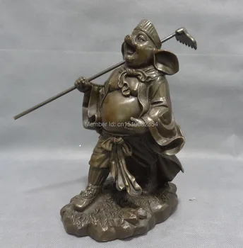 

10" Chinese Pure Bronze FengShui Pig God Zhu BaJie CHO HAKKAI Back Rake Statue