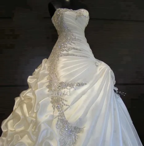 Real Photos 2015 Gorgeous A-line Ruffles Sweetheart Strapless Crystal Wedding Dresses Bridal Gown Beautiful stunning Bridal Dresses_conew1